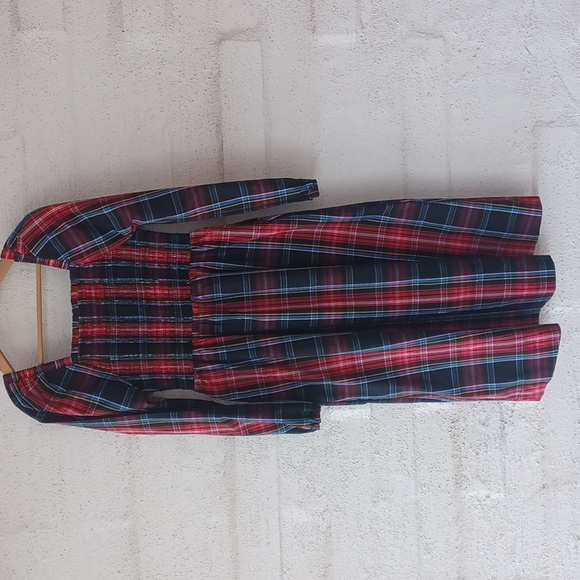 Draper James RSVP Plaid Midi Dress, Smocked Bodice, Lantern Sleeves, Pockets, XS - Picture 12 of 16